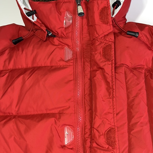 GAP Red Puffer Down MultiCompartment Zip-Up Coat Removable Hood Jacket Unisex A9 - Picture 4 of 16